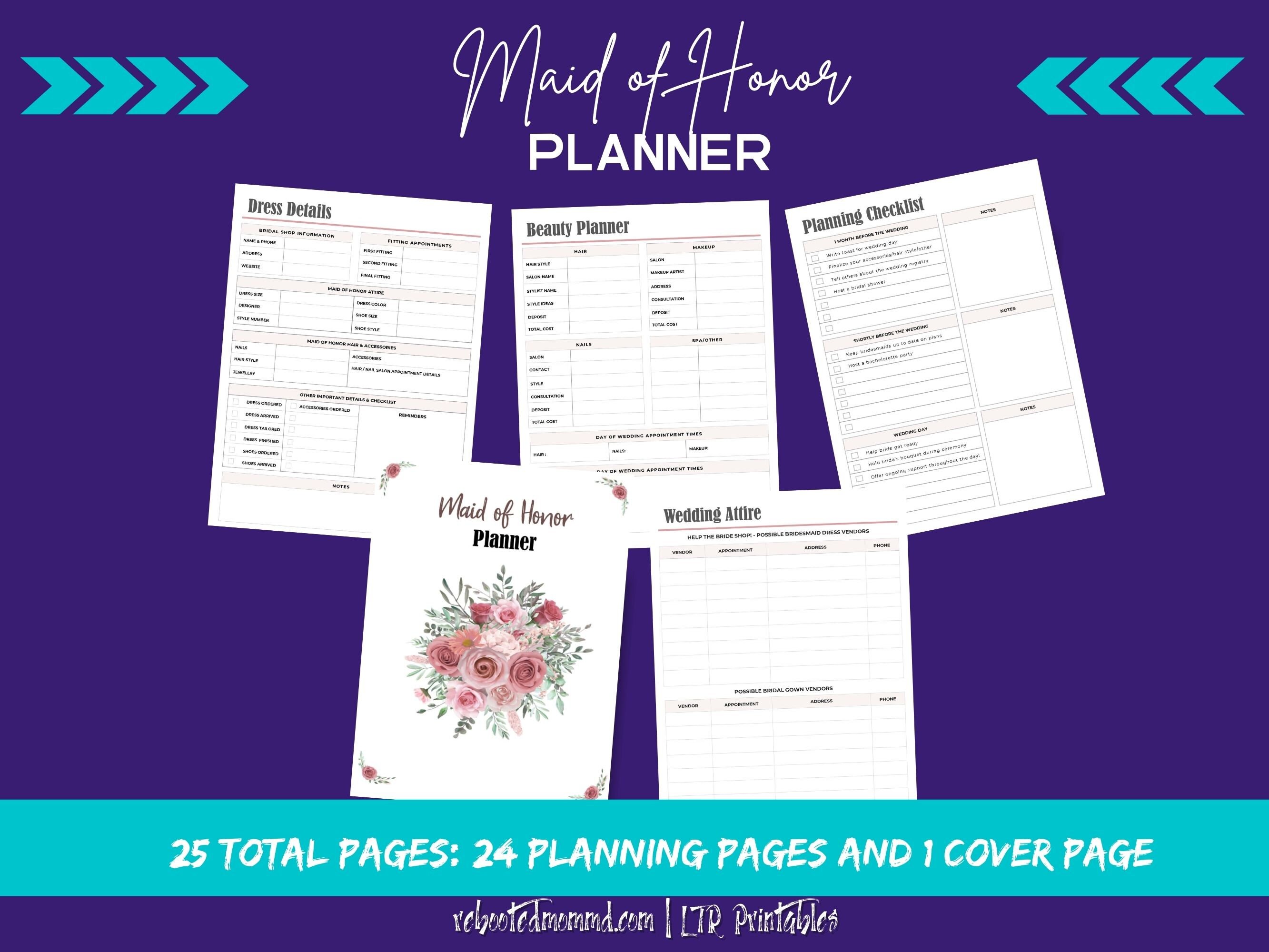 The Maid of Honor Printable and Planner Bundle | Maid of Honour ...