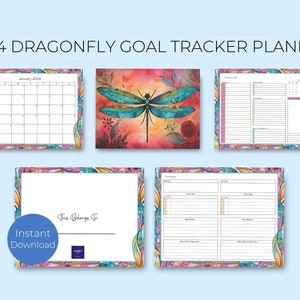 2024 Dragonfly Goal Tracker Printable Planner Monthly Calendar Vision Board Goal Tracker To-Do Lists Instant Download LTRPrintables image 5