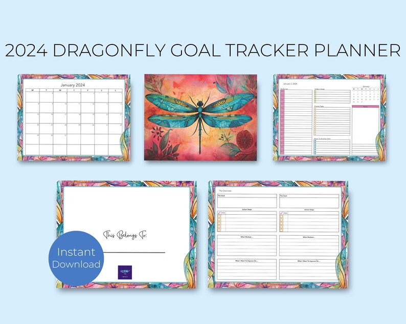 2024 Dragonfly Goal Tracker Printable Planner Monthly Calendar Vision Board Goal Tracker To-Do Lists Instant Download LTRPrintables image 5