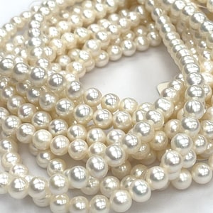 AAA Quality Fresh Water Pearl White Off Round Potato Beads 5mm 6mm 7mm 8mm 10mm 15.5" Strand
