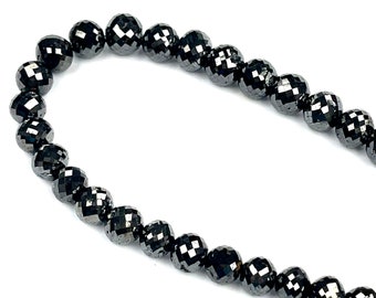 Exclusive Natural Black Diamond Faceted Round 5-6mm Beads Strand. 5.5 Inches Strand.