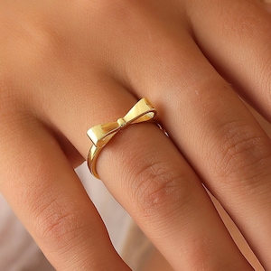 Gold Ribbon Bow Ring, 14K Gold Minimalist Bow Ring , Graduation Gift Pretty Ring, Classic Little Bow jewelry, Made of Gold, Friendship Ring