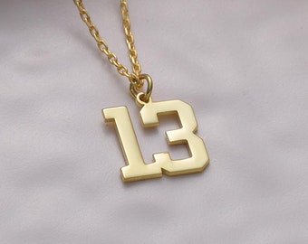 14K Gold Sport number pendant, Number Men Necklaces, Lucky Number Jewelry,Custom Necklace with Number,Number Year Necklace,Sport Men Jewelry