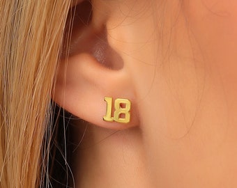14K Gold Custom Number Earrings, Personalized Earrings Silver, Stud Earrings, Stud Earrings, Birthday Dainty Earrings Studs, Gift for Her