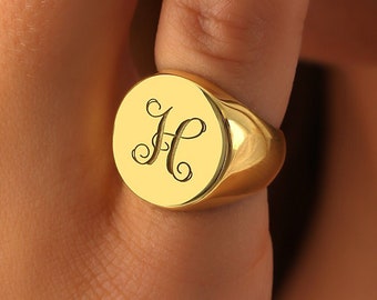 14k Gold Initial Signet Ring,Personalized Monogram Ring,Engraved Signet Ring,Custom Initial Ring,Mothers Day Gift,Letter Ring,Initial Ring