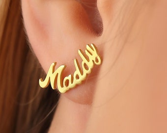 14K Gold Name Earrings • Minimalist Earrings • Personalized Earrings • Personalized Jewelry • Stud Earring • Gift for Her • BridesMaid Gift