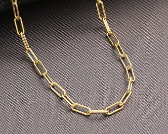 14K Gold Link Chain Necklace , Gold Link Chain , Paperclip Necklace , Paperclip Chain Necklace , Everyday Chain Necklace , Link Chain Choker