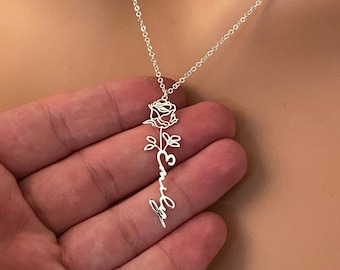 Collana con nome personalizzato con fiore di nascita Regalo per lei Collana minimalista personalizzata Regalo per la festa della mamma, Regali per mamma e nonna - DNA777