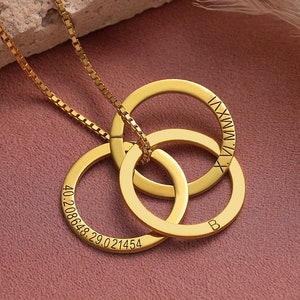 14K Gold Family Necklace • Personalized Gift • Linked Circle Necklace • Custom Children Name Rings • Eternity Necklace • Mother Gift Day