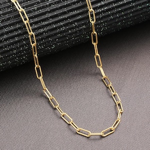 Collana a catena con graffetta in oro 14K, collana a catena con graffetta, collana a catena per tutti i giorni, collane per donna, catena a maglie, catena con graffetta, girocollo