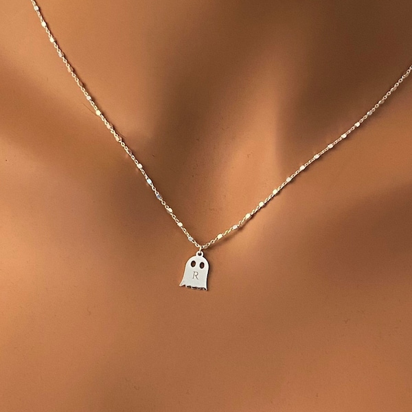 Halloween Necklace Sterling Silver , Tiny Ghost Necklace , Halloween Ghost Necklace , Cute Spooky Boo Emoji , Kids Necklace , Gift for Her