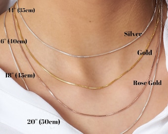 925 Sterling Silver, Box Chain Necklace, 14