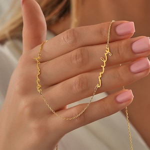 14KTwo Name Handschrift Halskette, Zwillingsgeschenk, personalisierter Schmuck, individuelle Namenskette, personalisiertes Geschenk, Babyparty, Weihnachtsgeschenk für Sie