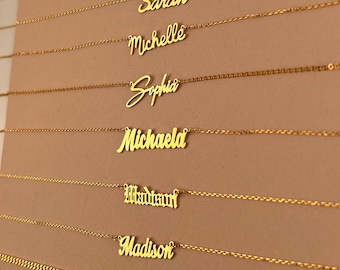14K Solid Gold Name Necklace, Nameplated Jewelry, Personalized Gift, Necklace for Women, Gold Name Necklace, Mom and Girls Name Necklace
