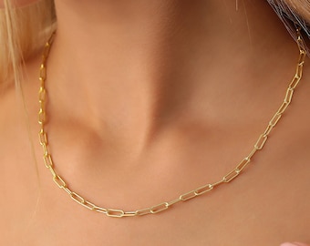 Dainty 14K Gold paperclip necklace, small Gold paper clip necklace,paperclip necklace, women paper clip necklace, dainty paperclip necklace