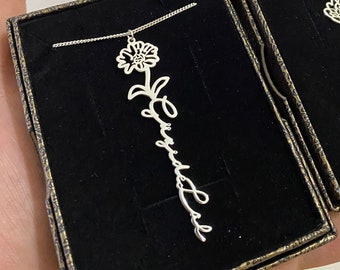 Daffodıl Necklace with Birth Flower, 18K Gold, Rose, 925K sterling Silver, Personalized Gift, Mother Gift, Gold Name Necklace, Gift for Her