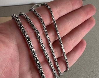 Round Byzantine Chain Necklace, Handmade Necklaces, Silver Bali Chain, Sterling Silver Man Viking Necklace, Mens Chain