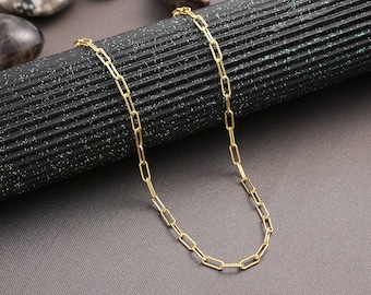 14K Gold Paperclip Chain Necklace,Sterling Silver PaperClip Chain Necklace,Dainty Layering Link PaperClip Necklaces,Choker For Women And Men