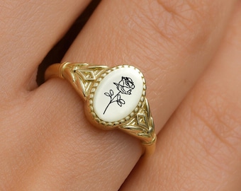 14K Gold Birth Flower Ring, Birth Flower Jewelry, Natural Inspired Ring, Birt Month Flower, Ring for Women, Floral Ring, Gift for Her
