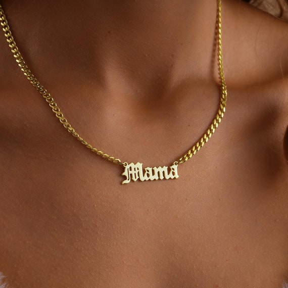 14K Gold Personalized Name Necklace Whit Thick Curb Chain