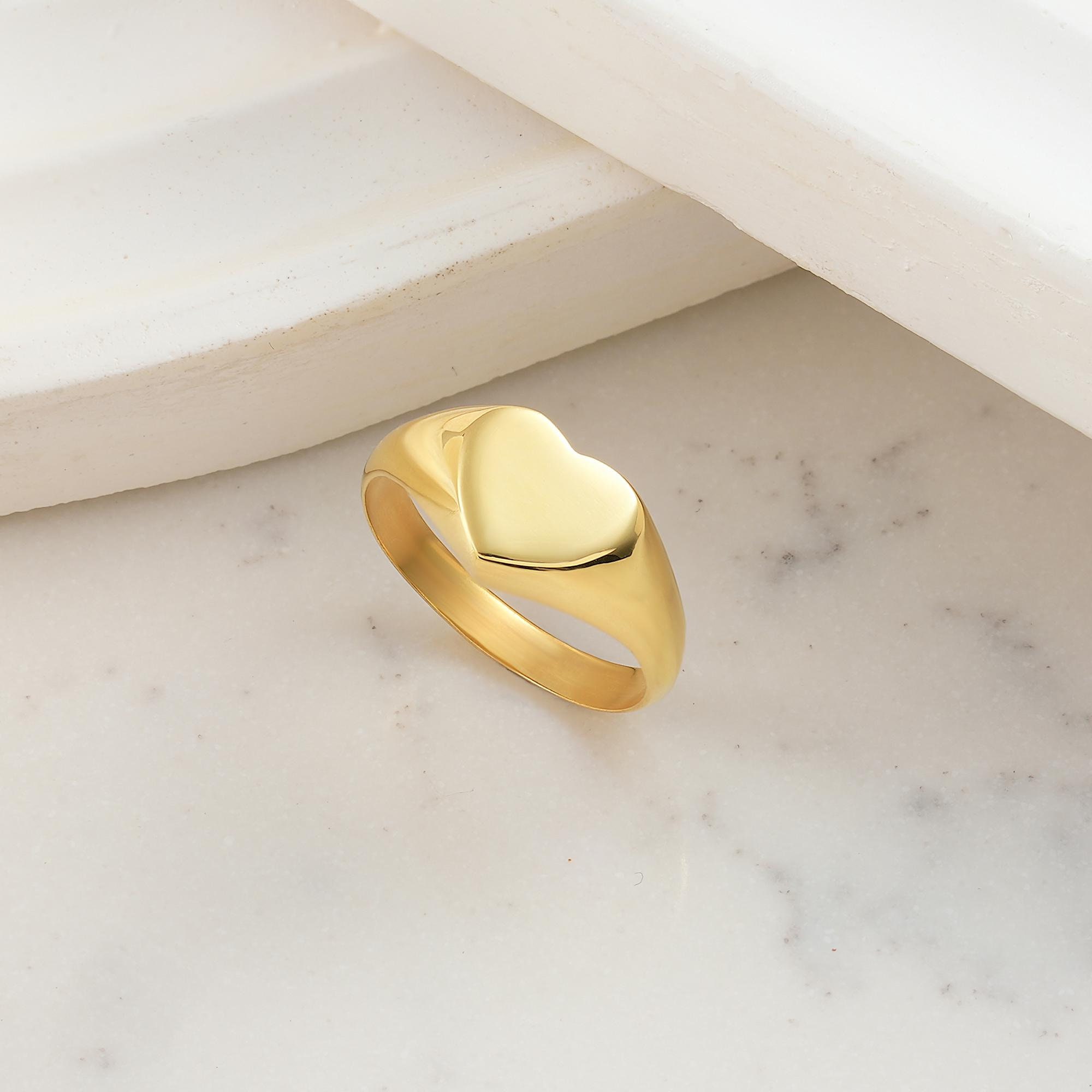 14K Solid Gold Heart Signet Ring, 925 Sterling Silver Heart Signet Ring, Personalization Ring, Mother's Day Gift, Valentine's Day Gift