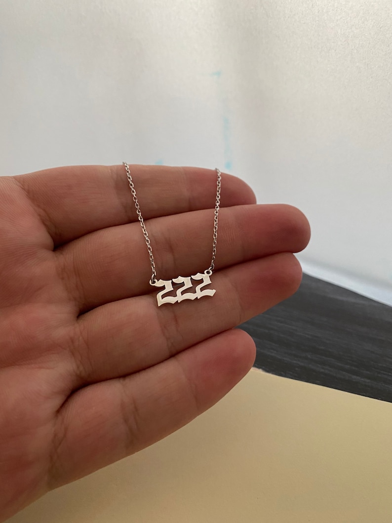 14k Solid Gold Angel Number Necklace , 000,111,222,333,444,555,666,777,888,999 , 888 Solid Gold Necklace , Solid Gold Angel Necklace image 8