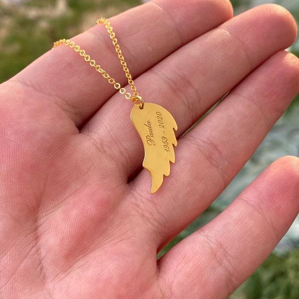 Solid Gold Necklace-Name Necklace-Personalized Gift-Personalized Necklace-Angel Wing Necklace-Personalized Jewelry-Gold Name Necklace-Gift