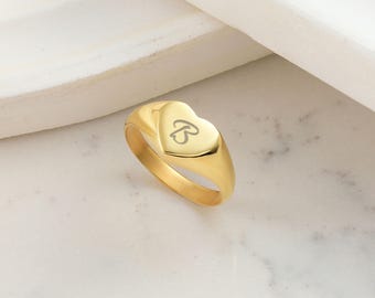 Anillo de sello de oro de 14 k - Anillo con inicial personalizado - Anillo con inicial - Anillo de sello personalizado - Anillo de sello - Anillo apilable de oro - Anillo relleno de oro
