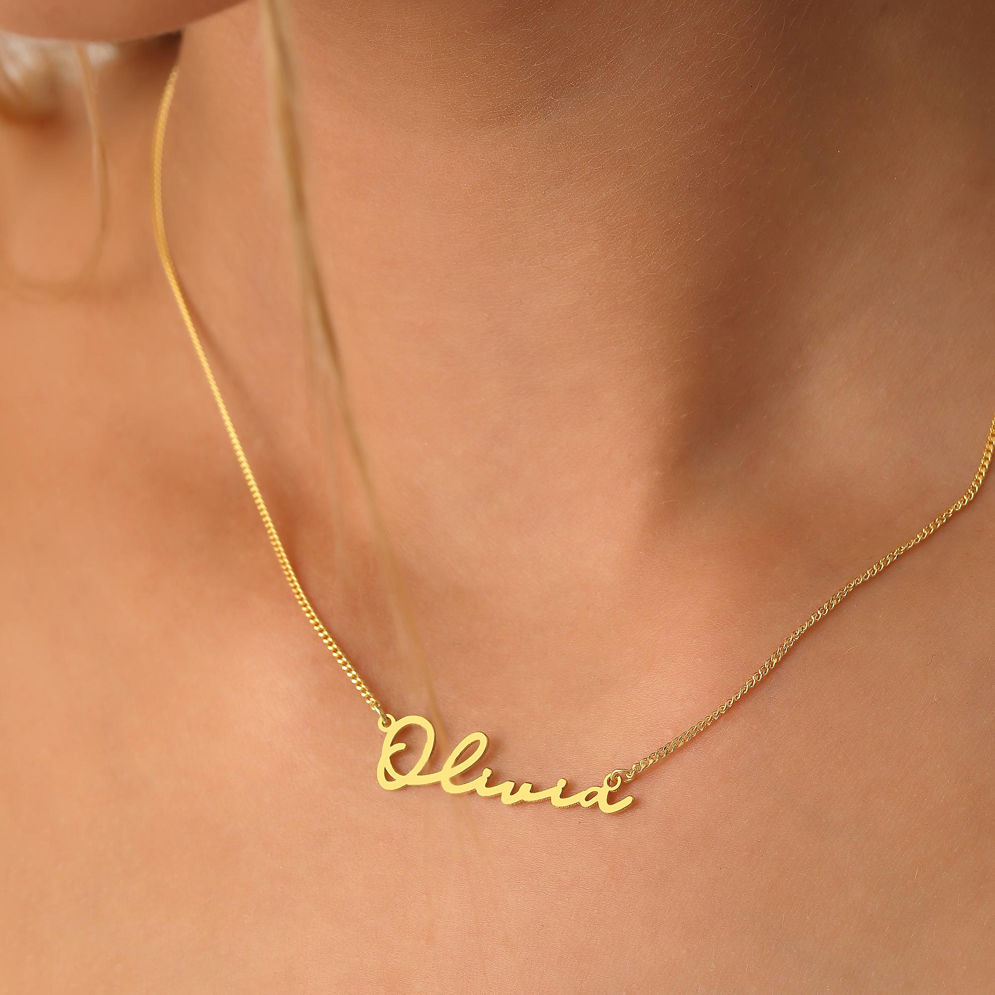 Ursteel Collana con nome personalizzato, placcata in oro 14 carati, collana con nome, delicata collana con nome, gioielli personalizzati per donne e ragazze adolescenti, Metallo, Zirconia cubica