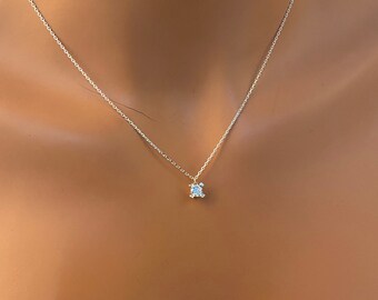 Extra Tiny CZ Necklace in Sterling Silver, Silver or Gold, Diamond Cut CZ Pendant Necklace , Perfect Gift For Her , Stone Necklace