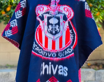 Chivas Soccer team poncho. Hooded with adjustable strings. Thick fabric very warm and comfortable