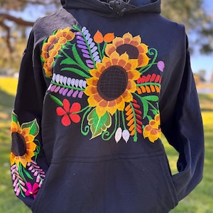 Women’s embroidered hoodie, Mexican hoodie with colorful embroidery.