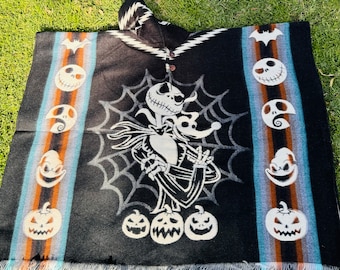 The night before Christmas Poncho,Jack Skellington and Sally Poncho, Alpaca Wool Poncho unisex hooded cape