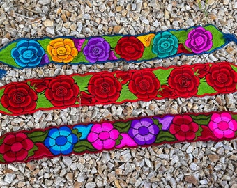 Mexican embroidered belt, fajos bordados, Mexican traditional belts, colorful Mexican belts.