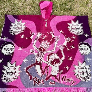 Handcrafted Alpaca Wool Rick and Morty Poncho: Unisex Hoodie Cape