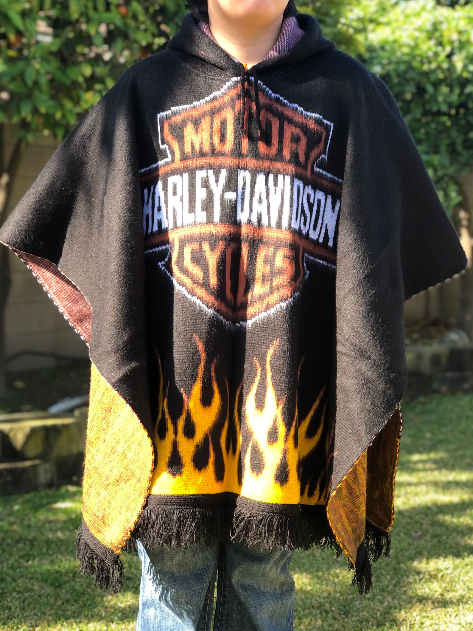 Harley Davidson Alpaca Poncho Unisex hooded one size thick Etsy