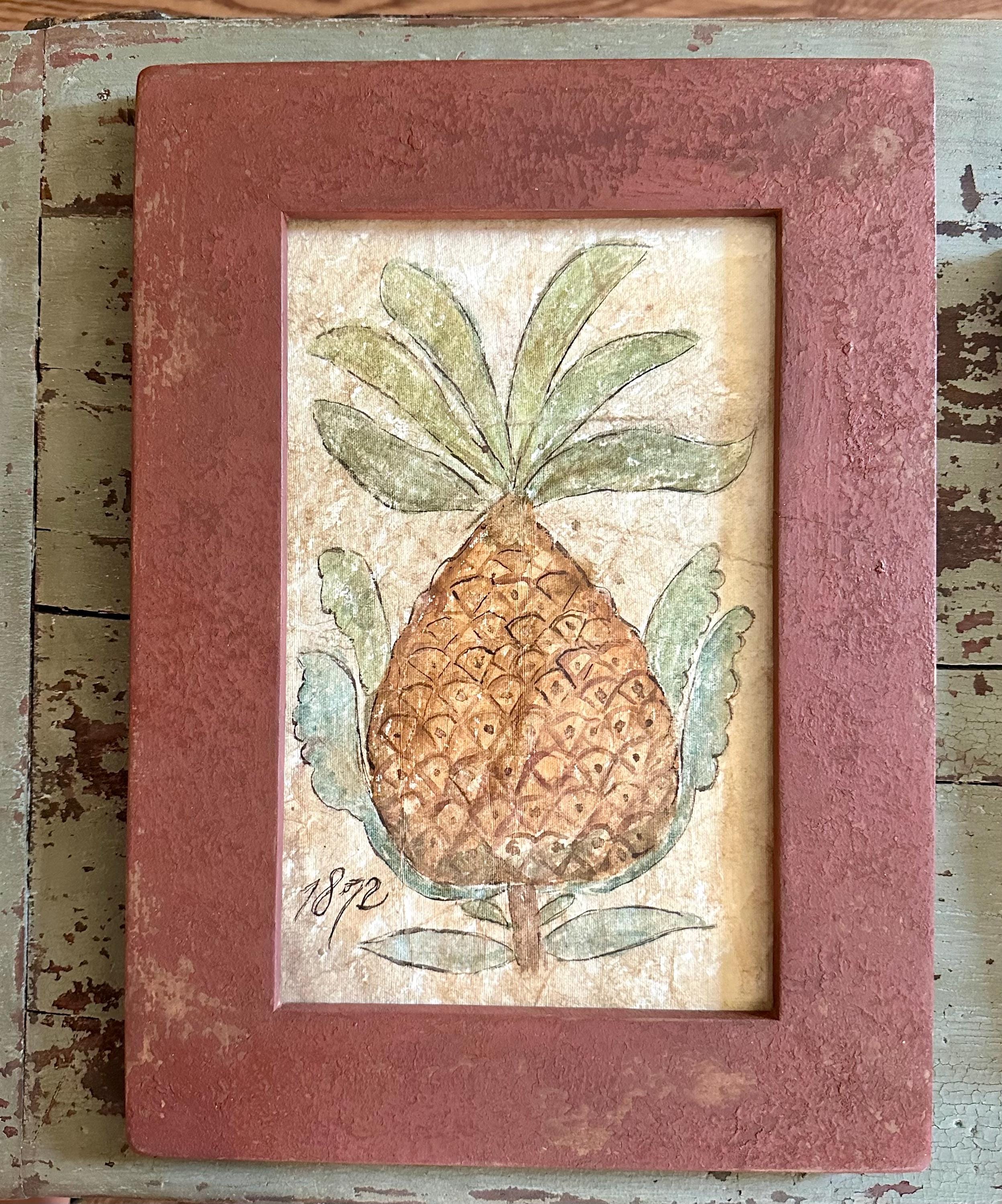 油絵原画　パイナップル Amazon.co.jp: ヴィンテージパイナップル絵画抽象キャンバス印刷印象派