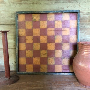 Primitive Mustard Cranberry and blue Checkers Board