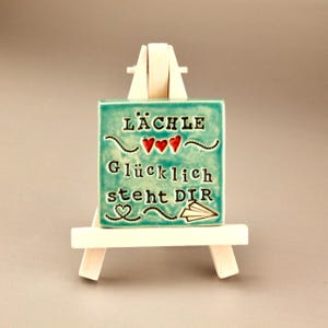 Ceramic tile wall decoration turquoise tile picture sayings tile vintage kitchen picture good mood gift Christmas friends man Germany