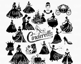 Aschenputtel-Svg Png-Bundle mit 20 Prinzessinnen Aschenputtel-Schuh-Cricut-Schloss-Svg-Buch-Svg-Silhouette Schneiddatei Märchen-Svg Sublimation