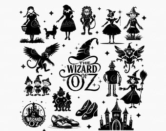 Il mago di Oz in formato SVG, Mago Magico in formato SVG, PNG, Pacchetto di oltre 15 file Cricut, Silhouette Cutting, Clipart di fiabe, Il meraviglioso mago di Oz