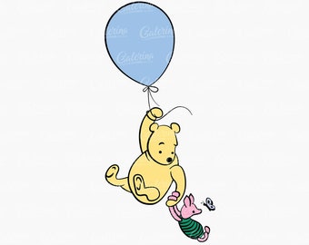 Winnie The Pooh SVG PNG, Pooh Baby Shower, Blue Balloon, Classic Pooh, Piglet SVG, Cake Topper, Nursery Decor, Cricut Cut File, Sublimation