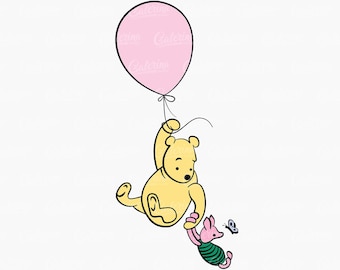 Winnie The Pooh SVG PNG, Pooh Baby Shower Pink Balloon, Classic Pooh Piglet SVG, Cake Topper, Nursery Decor, Cricut Cutting File Sublimation