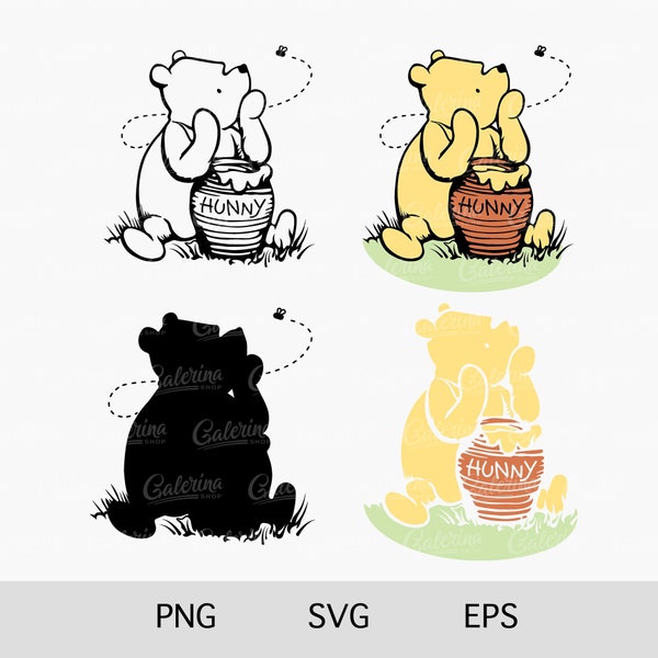 Winnie The Pooh SVG, PNG, Pooh Baby Shower, Classic Pooh, Cake Topper, Nursery Decor, Cricut Silhouette Glowforge Cutting File, Sublimation