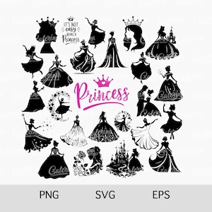 Princess Silhouette Svg Png Bundle 25 Dancer Svg Princess Clipart Fairy Tale Svg Prince Svg Cinderella Vector Files for Cricut Sublimation