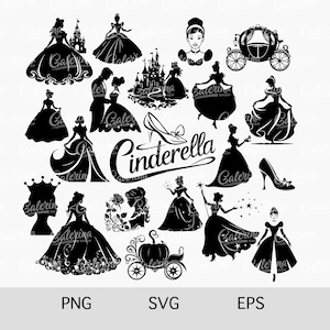 Cinderella Svg Png Bundle of 20 Princess Svg Cinderella Shoe Cricut Castle Svg Book Svg Silhouette Cutting File Fairy Tale Svg Sublimation