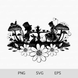 Alice in Wonderland Svg Tea Time Svg Clipart Book Svg Tea Party Svg Fairy Tale Svg  Cricut Silhouette Glowforge Cutting File Sublimation