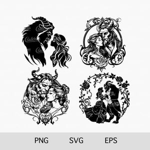 美女と野獣 SVG PNG ベル SVG 本 SVG おとぎ話 SVG 魔法のバラ クリップアート Cricut シルエット Glowforge カッティングファイル 昇華