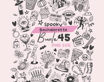 Halloween Bachelorette Clipart: Spooky Witchy Doodles. SVG, PNG Digital Download