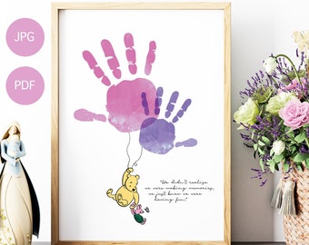 Recuerdo de la huella de la mano de Winnie the Pooh, cita clásica de Pooh, manualidad imprimible para baby shower
